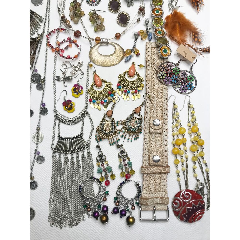 1.36lb Boho Festival Bronze Estate Mix Jewelry Necklace Earring Lot Bundle VTG - Picture 7 of 16